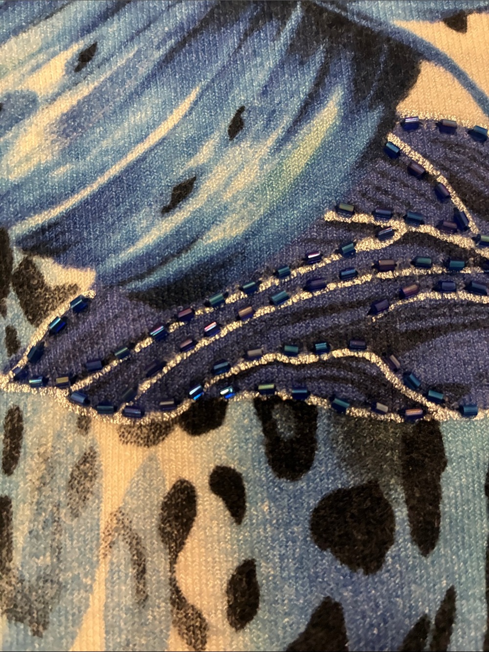 Cache Blue Beaded Tropical Animal Print Stretch Top XS Y2K - Picture 4 of 15